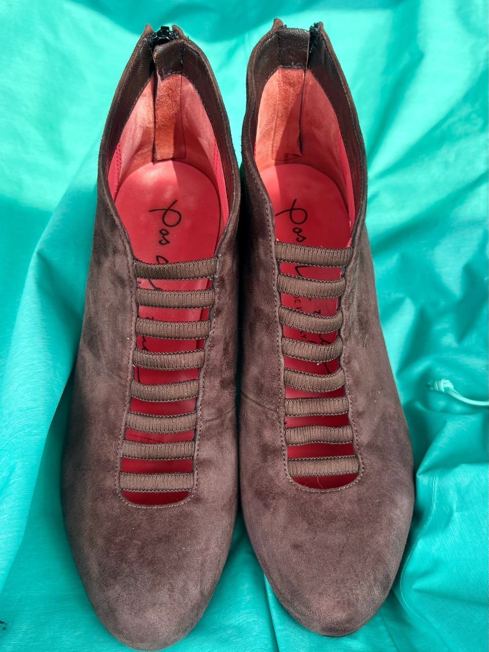 Pas De Rouge Womens Back ZipBrown  Ankle Booties Suede Size 35.5 /5  stunning